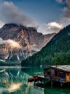 mountains, lake, house