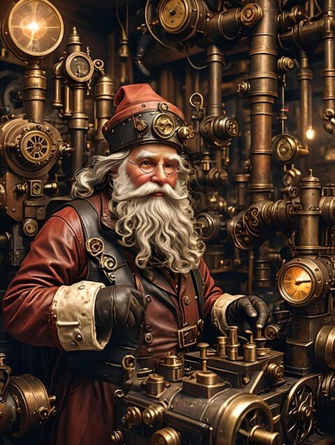 santa, steampunk, workshop