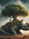 ai generated, rhinoceros, mountain