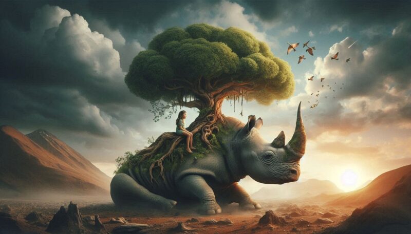 ai generated, rhinoceros, mountain