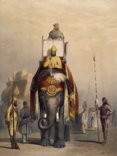 man riding elephant painting