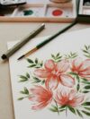 red petaled flower painting