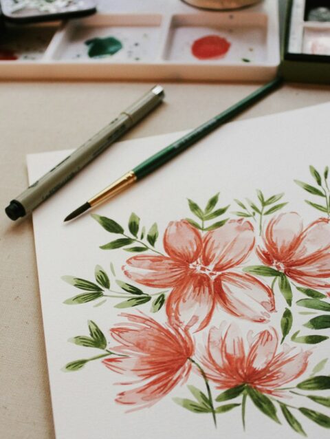 red petaled flower painting
