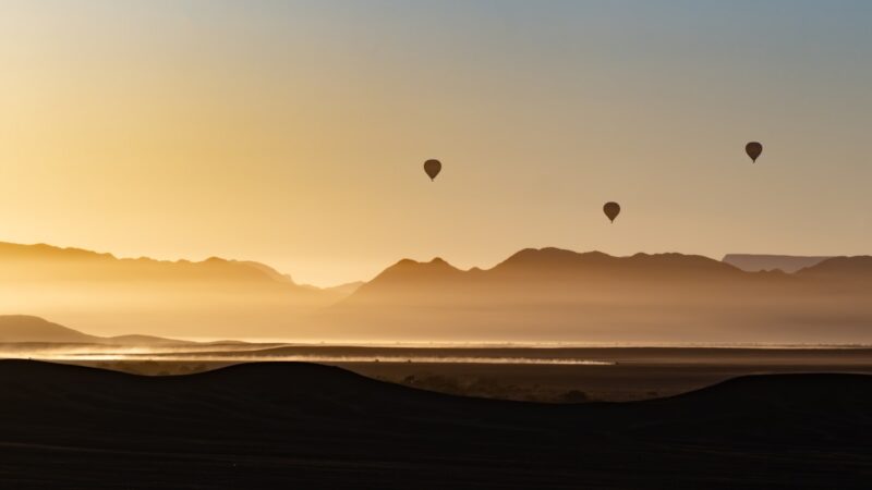 A group of hot air balloons flying in the sky